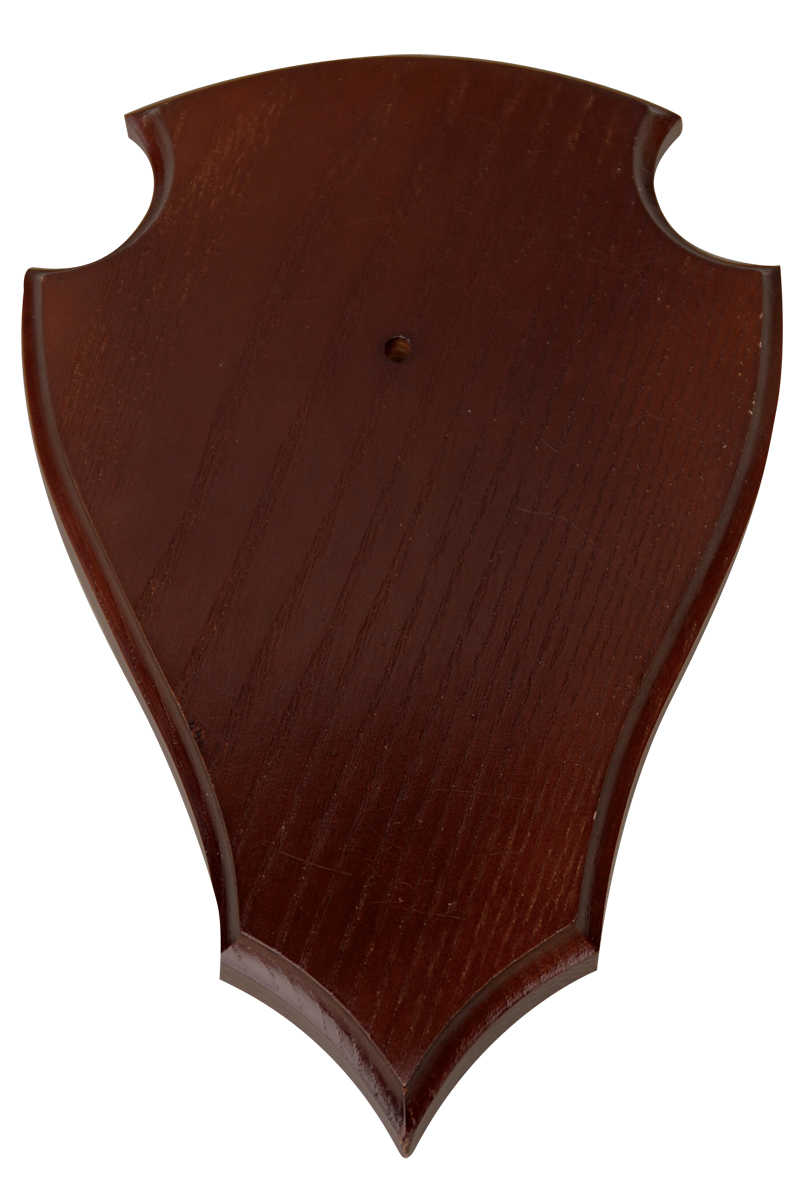 Gehörnbrett für die Rehbocktrophae aus dunklem Holz 19cm lang 12cm breit
